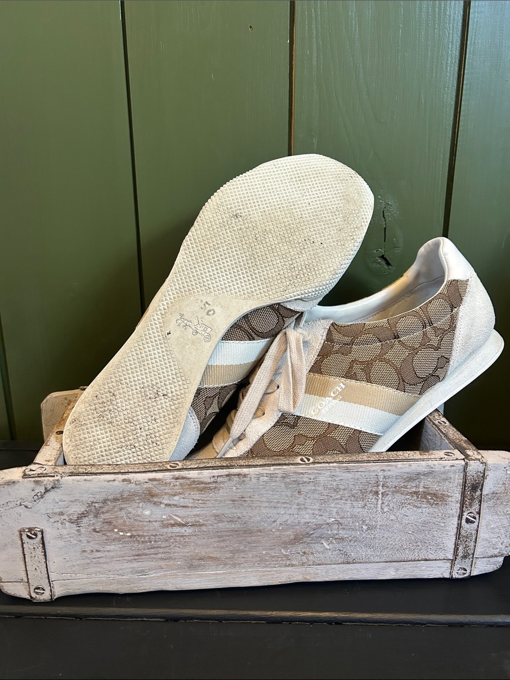 Coach Beige & Cream Signature Logo Women's Sneakers - Lace-Up - Picture 2 of 5